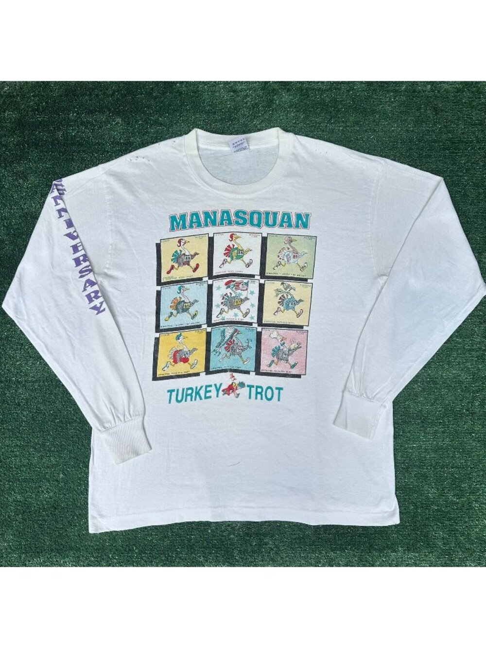 Vintage 90s Manasquan Turkey Trot T-Shirt White L Long Sleeve Running Marathon